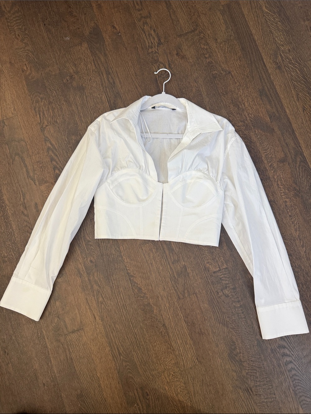 Zara White Cropped Bustier-Style Button-Down Shirt